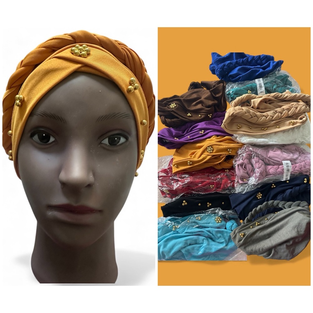 Lot of Colorful Turban Hijab Scarf Beaded Set